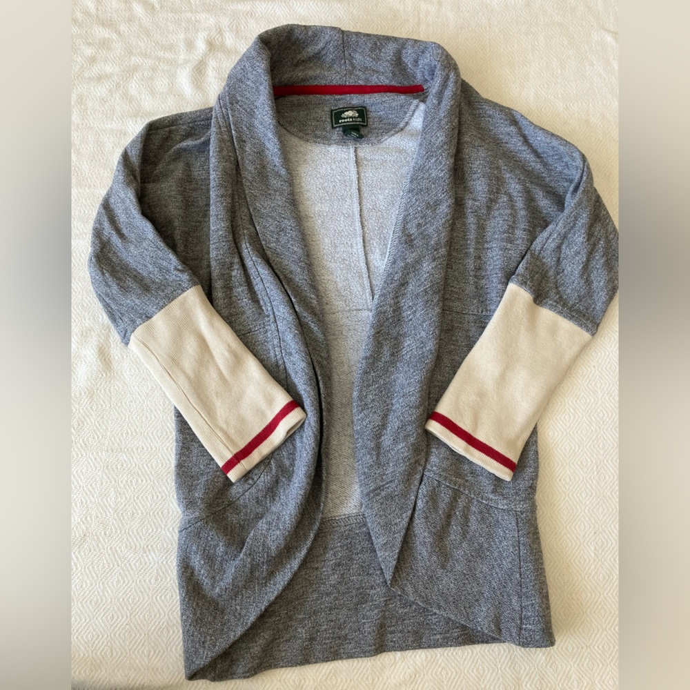 Roots kids open cardigan grey small 5-6 years